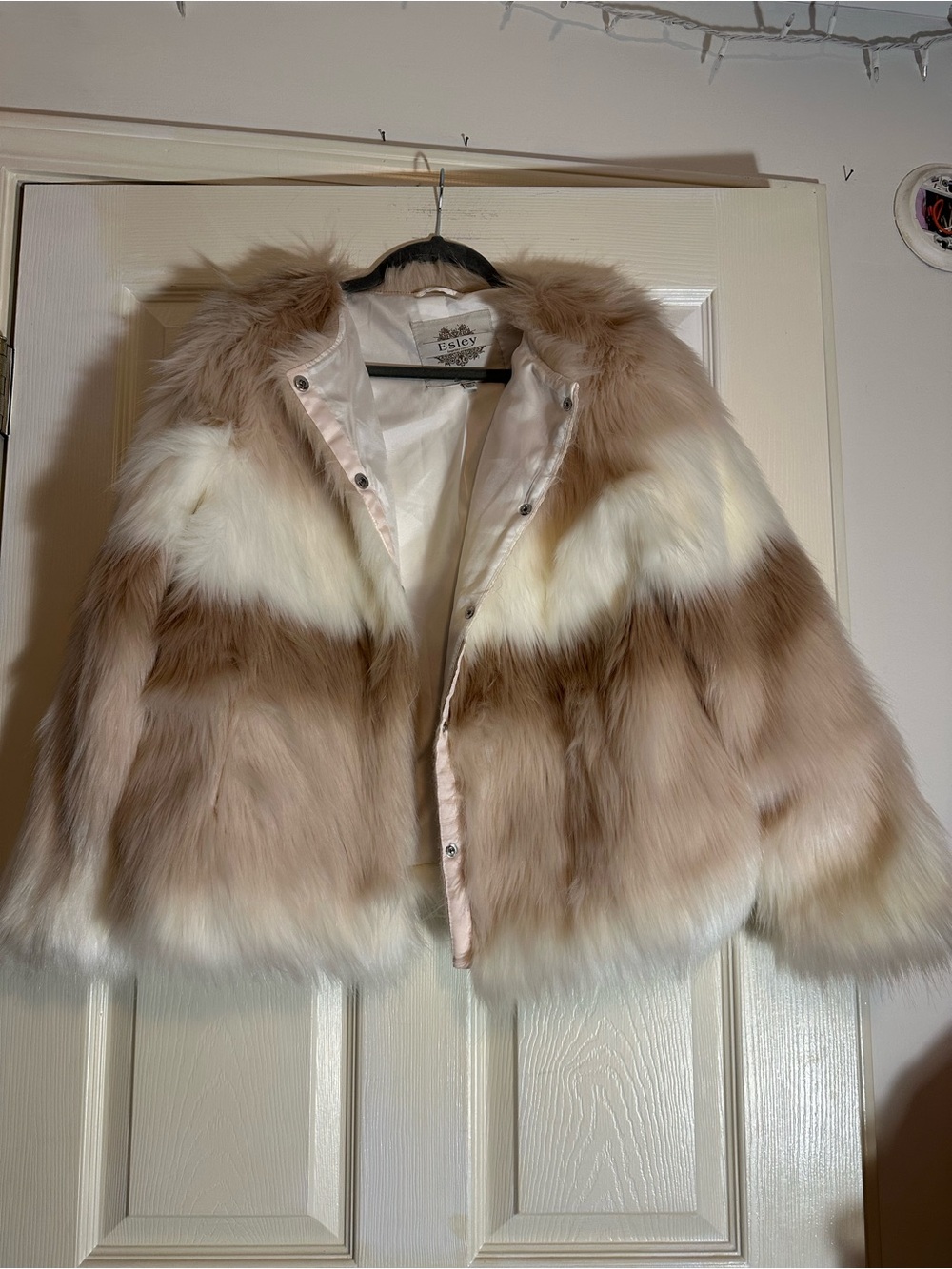 Esley Beige & Cream Colorblock Fur Teddy Jacket
